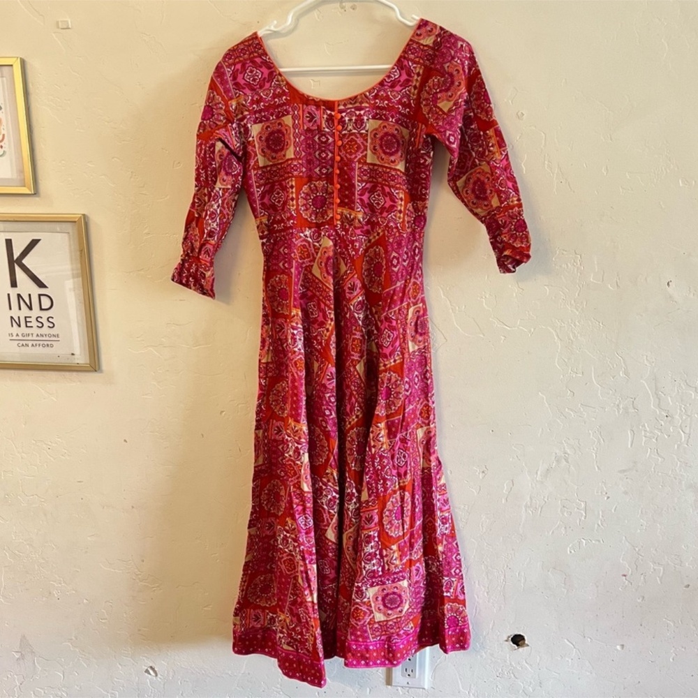 Libas Pink & Orange Paisley Print Midi Dress Extra Small